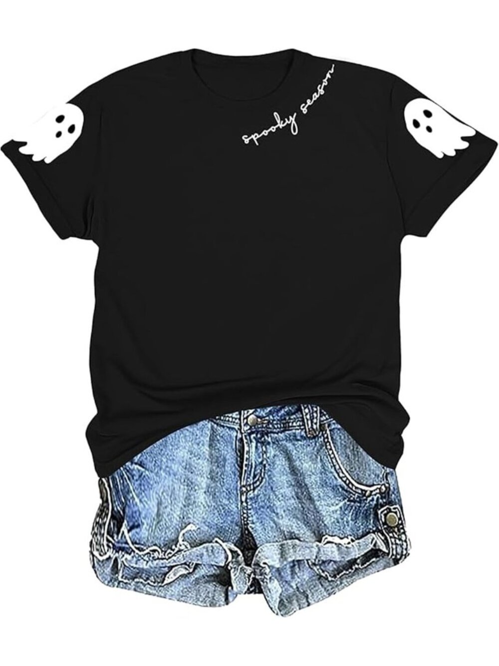 Women's Black Round Neck Short Sleeve Halloween Horror Graphic Tee Shirts